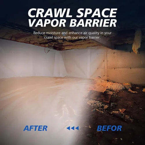 Miniatura 3 de Barrera de vapor para espacio de gateo - 10 mil (1.8 m x 15.2 m), lámina de plástico gruesa, tela de gota barrera de humedad para encapsulación