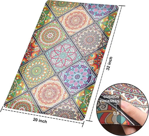 Miniatura 2 de QIYI Tapete de cocina bohemio antifatiga, acolchado de espuma de 3/5 pulgadas de grosor, impermeable, cómodo, para decoración de interiores