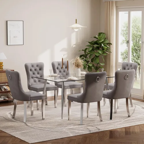 Miniatura 103 de Baysitone Juego de mesa de comedor de vidrio de 51 pulgadas para 4, juego de 5 piezas moderno de comedor, mesa de cocina rectangular de vidrio con 4