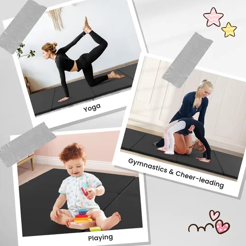 Miniatura 4 de Giantex 4'x10'x 2" Gymnastics Mat, 4-Panel Folding Aerobics Exercise Mat w/Hook & Loop Fastener, Carrying Handle, Portable Tumbling Mat for