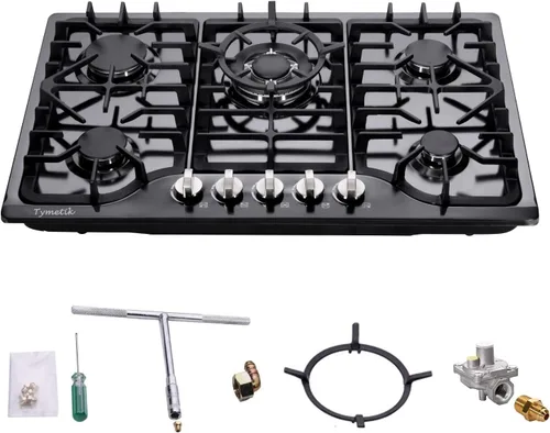 Miniatura 7 de Placa de gas de 30 pulgadas, estufa de gas de acero inoxidable integrada, 5 quemadores de alta eficiencia, estufa de gas convertible GLPG/NG (negro)