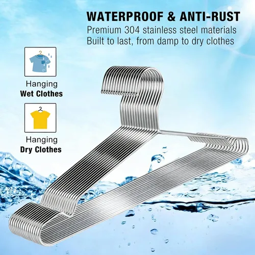 Miniatura 5 de Paquete de 40 perchas de metal de 17.7 pulgadas, perchas de alambre resistentes con muesca antideslizante, fuerte gancho de ropa de acero inoxidable