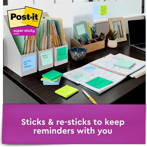 Miniatura 4 de Post-it Notas emergentes súper adhesivas, 3 x 3 pulgadas, 6 blocs, 2 veces el poder de pegado, Poptimista, colores brillantes, reciclables