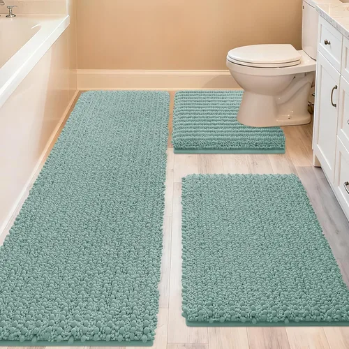 Miniatura 79 de ACCUMTEK - Juego de 2 alfombras de baño de lujo en color beige de 32"x20"+24"x17", alfombras de baño ultra suaves y gruesas absorbentes, alfombra