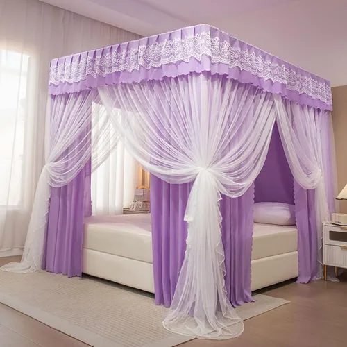 Miniatura 14 de Dosel de cama de 4 postes de esquina de princesa y bonita mosquitera para cama de niñas, dormitorio de adultos, habitaciones de niños; red