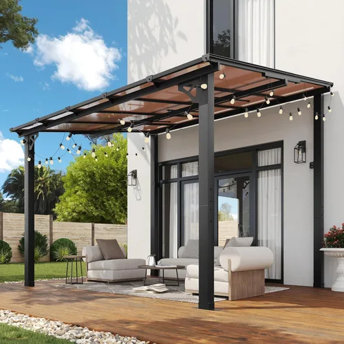 Miniatura 15 de Aoxun Pérgola de 8 x 5 pies para patio, cenador con techo inclinado, pérgola para parrilla grande montada en la pared, toldos resistentes