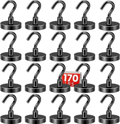 Miniatura 12 de Diymag Ganchos magnéticos, resisten 80 lb, 20 unidades, neodimio de tierras raras fuertes para colgar, colgador magnético para cortina, hogar, Negro