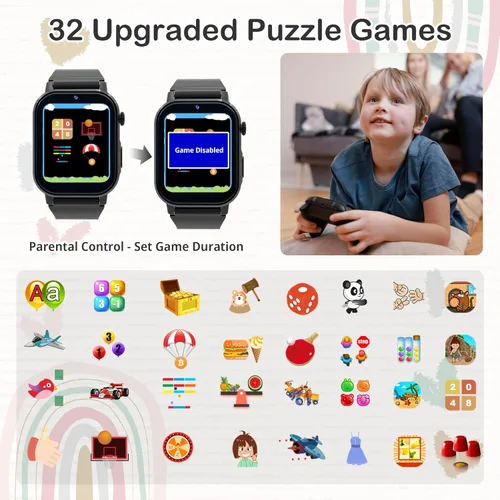 Miniatura 3 de Reloj Inteligente para Niños de 32 Juegos para Niños de 5 a 12 Años, Reloj Inteligente para Niños con Pantalla Táctil HD, Cámara de Video