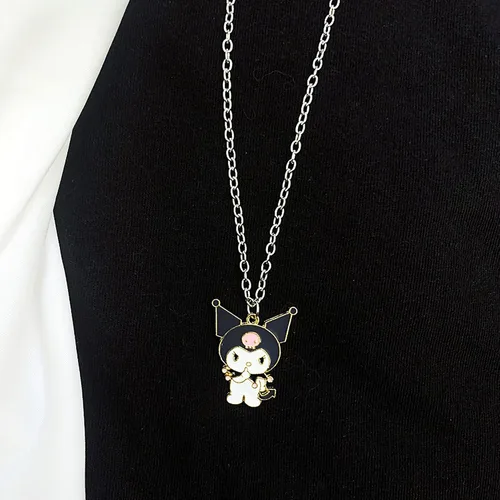 Miniatura 2 de Collar Kawaii My Melody And Kuromi Bff Collar para 2 bonitos collares estéticos colgantes, Acero aleado, vidrio aventurina
