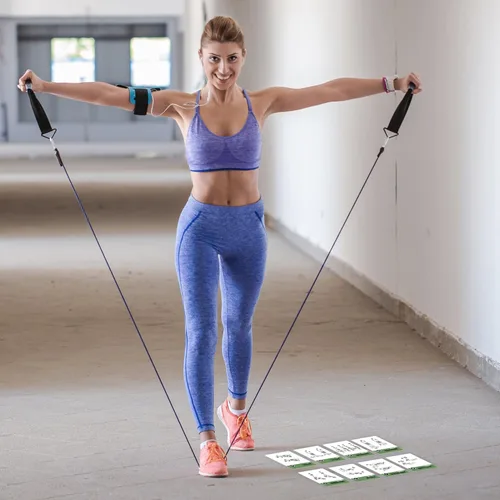 Miniatura 4 de NewMe Fitness Tarjetas de entrenamiento con bandas de resistencia – Baraja de instrucciones de entrenamiento para mujeres y hombres, guía de fitness