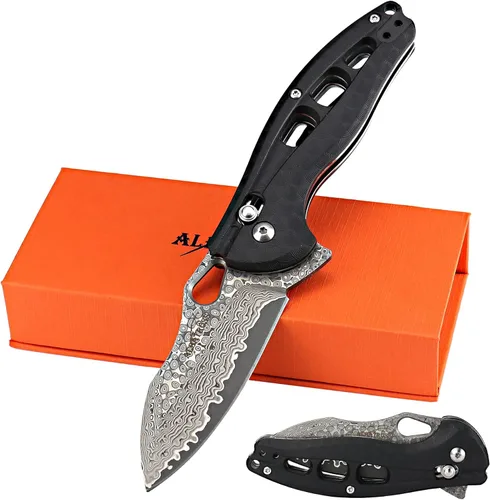 Miniatura 8 de ALBATROSS Cool Flipper Axis Lock - Cuchillo de bolsillo plegable de apertura con hoja de acero de Damasco moderna de 3 pulgadas y mango FRN de alta