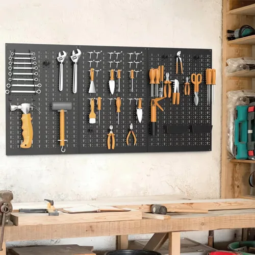 Miniatura 7 de TORACK 3 piezas de paneles de tablero de clavijas de metal para almacenamiento de herramientas de garaje, tablero de clavijas para banco de trabajo