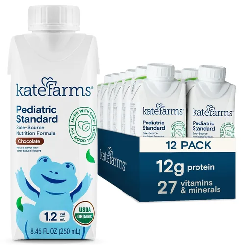 Miniatura 10 de KATE FARMS - Batido de nutrición pediátrica orgánica de chocolate alto en calorías 1.2, 12g de proteína, 27 vitaminas y minerales, reemplazo