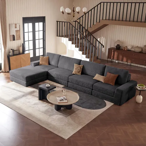 Miniatura 18 de Sofá seccional modular, 120.47" Sofá seccional moderno en forma de nube con chaise en L, cómodo sofá mullido de corduroy con asiento profundo, sofás