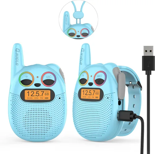 Miniatura 18 de Qniglo Walkie Talkies para niños recargables, paquete de 2, regalos de Navidad y cumpleaños, juguetes para niños y niñas de 3 a 12 años, walkie Azul