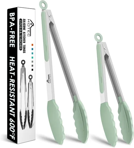 Miniatura 11 de HOTEC Pinzas de Cocina Premium de Acero Inoxidable con Bloqueo con Puntas de Silicona, Juego de 2-9" y 12" Gris Claro Paquete de 2: gris claro