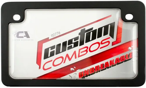 Miniatura 2 de Custom Combos 92776 Combo de armazón y protección para placa de vehículo irrompible y transparente para motocicleta con armazón negro