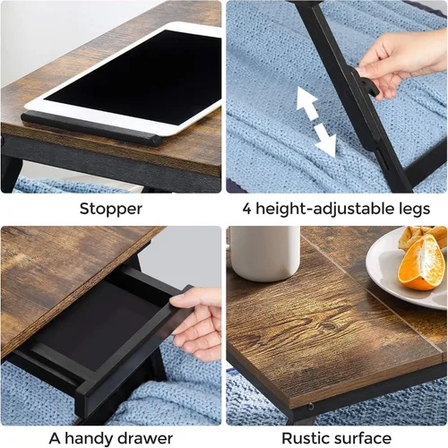 Miniatura 7 de SONGMICS ULLD110B01 - Mesa de escritorio para laptop, bandeja para cama o sofá, desayuno, parte superior inclinable ajustable, para diestros