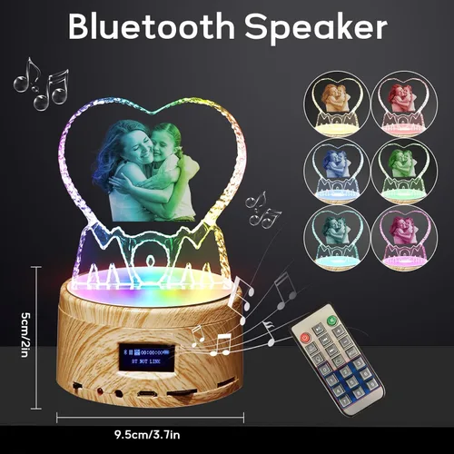 Miniatura 4 de Foto de cristal 3D personalizada, marco de fotos en forma de corazón con luz nocturna de cristal 3D, el mejor regalo para parejas, amor, mujeres
