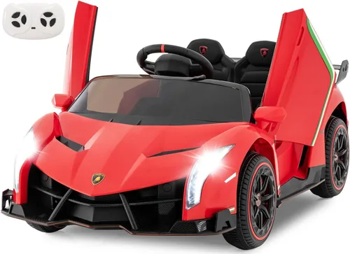 Miniatura 10 de INFANS Auto a batería para niños de 2 plazas, 12V 4WD con licencia Lamborghini Veneno con puertas hidráulicas, modo de balanceo, velocidades Blanco