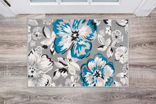 Miniatura 27 de Rugshop Alfombra moderna de diseño floral azul, elegante que no se desprende, 24 x 87 pulgadas para sala de estar, dormitorio, comedor, cocina