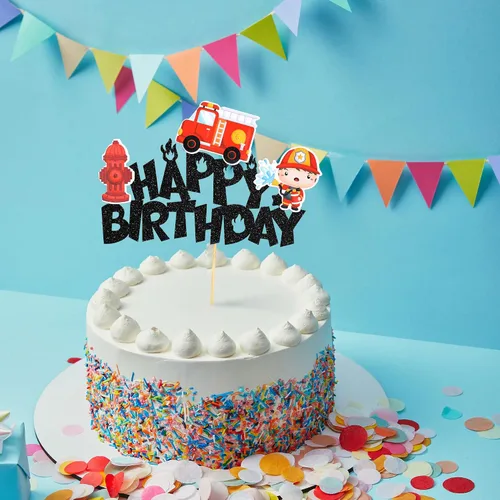 Miniatura 7 de Gyufise Decoración para pastel de cumpleaños con purpurina para bomberos, camión de bomberos, bomberos, pasteles, tema de baby shower, niños, fiesta