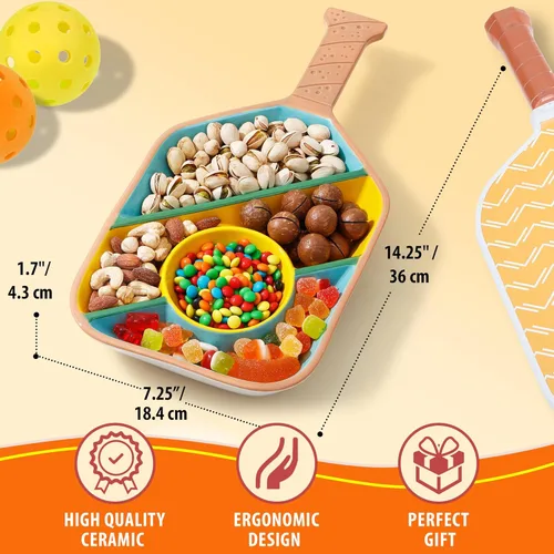Miniatura 2 de Bandeja de aperitivos de paleta de pickleball - Bandeja de servir con bolas de pepinillo para aperitivos - Bandeja de servir en forma de paleta
