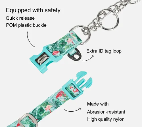 Miniatura 3 de Martingale - Collar para perro con cadena de acero y hebilla de liberación rápida, ajustable, floral, sin tirones, collares de entrenamiento Flamenco