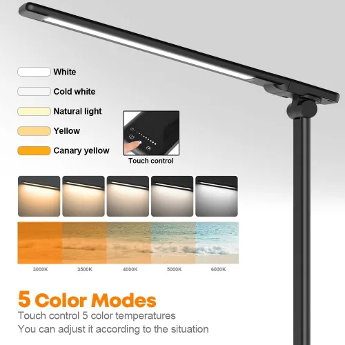 Miniatura 3 de Lámpara de escritorio LED para cuidado de los ojos, lámpara de mesa regulable con 2 puertos de carga USB y 10 niveles de brillo x 5 modos