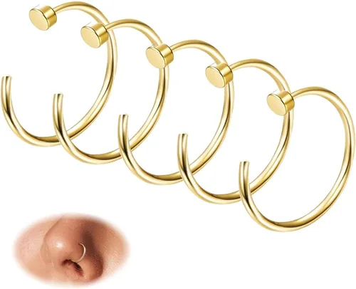 Miniatura 13 de FIBO STEEL - 5 piezas de acero inoxidable, 18G a 22G, joyería corporal, piercing de nariz para mujer