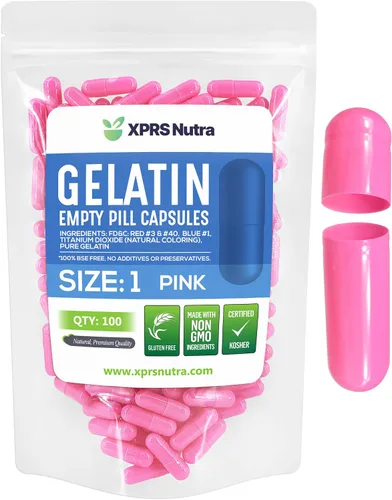 Miniatura 25 de XPRS Nutra Cápsulas vacías de tamaño 1 – 500 cápsulas vacías de gelatina – Pastillas de relleno de cápsulas de bricolaje – Cápsulas de gel de Oro