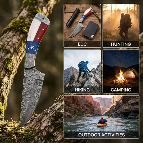 Miniatura 5 de Hercules - Cuchillo de caza de Damasco forjado a mano personalizado con funda de cuero, hoja fija, camping, bushcraft, supervivencia, cuchillo al