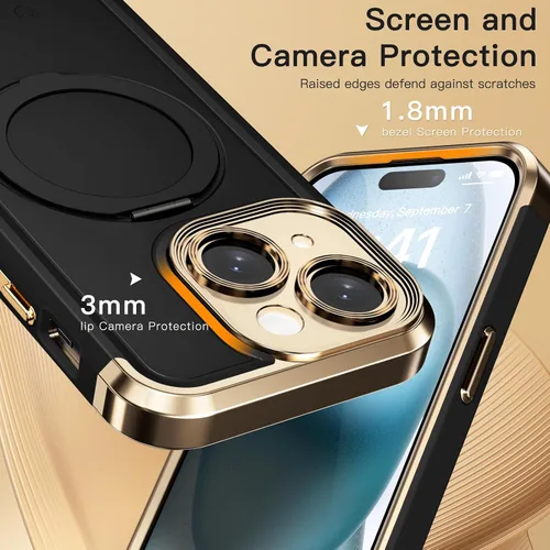 Miniatura 6 de COOLQO Funda para iPhone 13 de 6.1 pulgadas, soporte magnético de giro de 360° [compatible con Magsafe] [protección militar] chapado mate resistente