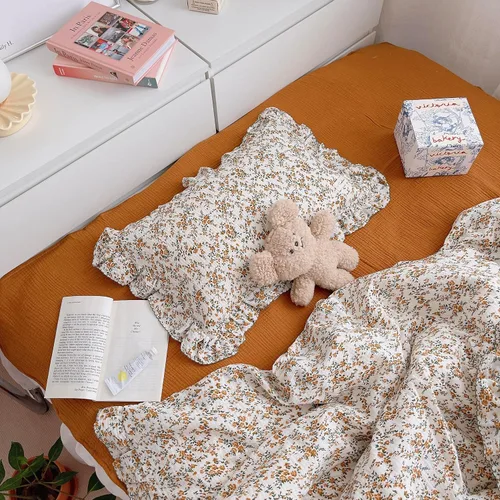 BuLuTu Fundas de almohada de muselina de algodón suave para niños pequeños con patrón de flores de hibisco, funda de almohada floral Shabby Chic
