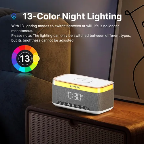 Miniatura 5 de Altavoz Bluetooth S300, altavoz portátil inalámbrico con carga inalámbrica de 15 W, luz nocturna de 13 colores, alarma, estéreo de 16 W, TWS, BT5.3