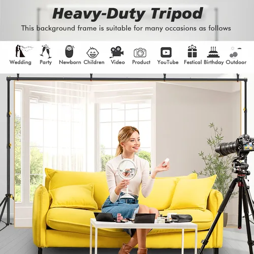 Miniatura 6 de Soporte de telón de fondo, estudio de video fotográfico de 8.5 x 10 pies, soporte ajustable portátil resistente para sesión de fotos, fiestas
