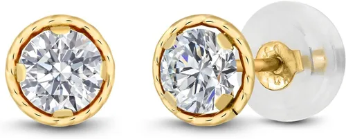 Miniatura 92 de Gem Stone King Aretes redondos de oro amarillo de 14 quilates con piedra natal Redondos de 0.157 in Aretes de oro para mujeres y hombres