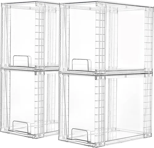 Vtopmart - Paquete de 4 contenedores de almacenamiento apilables y transparentes de 9.7" de alto, organizadores de plástico ideales para productos