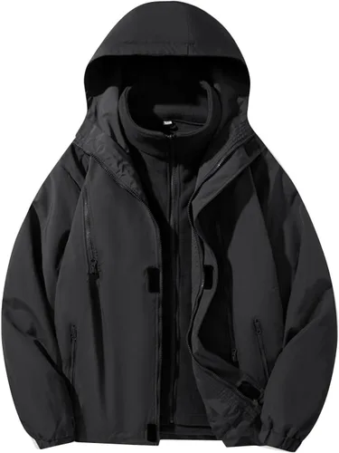 Chaquetas de lluvia 3 en 1 para hombre, impermeables, chaquetas de esquí, resistentes al viento, con capucha, forro polar extraíble, abrigos cálidos