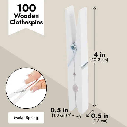 Miniatura 5 de Juvale Pinzas de madera para secar al aire libre y resistentes para la ropa, pinzas blancas para decoración del hogar y clips de fotos, proyectos