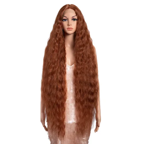 Miniatura 27 de Style Icon Pelucas de Encaje Frontal de 41" Largas Onduladas Sintéticas con Baby Hair Ombre Marrón Claro Estilo Bohemio Semi Atadas a Mano Densidad