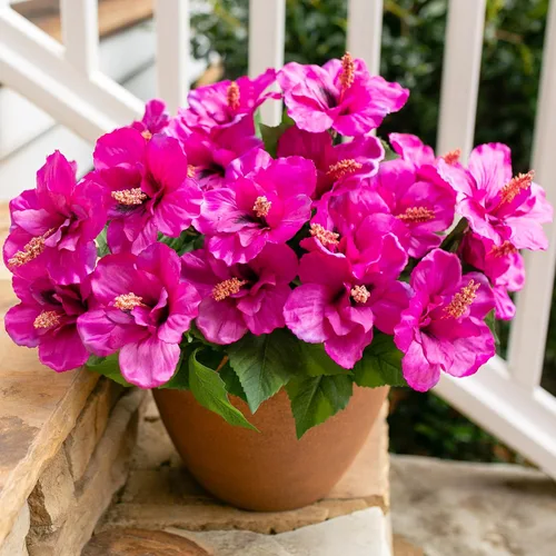Miniatura 10 de HyeFlora Flores artificiales para exteriores, hibisco sintético, decoración exterior de verano, 4 paquetes de plantas artificiales tropicales