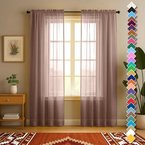 Miniatura 15 de YHSF Cortinas traslúcidas – Juego de 2 paneles para decoración del hogar – Elegantes cortinas de gasa sólida con bolsillo para barra