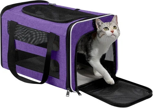 Miniatura 13 de Bolsa de viaje para gatos de lados suaves para gatos medianos a grandes de más de 15 libras, jaula transportadora para perros pequeños, entrada Rosa
