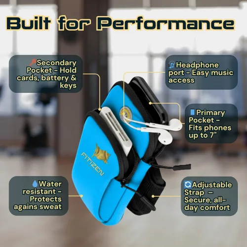 Miniatura 7 de Fitizen - Brazalete de teléfono para correr, color azul cielo, ajustable, resistente al agua, para iPhone y Android, para el ciudadano activo