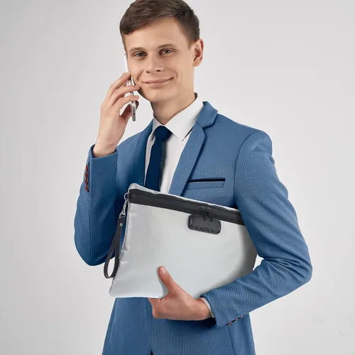Miniatura 6 de Nezyo Bolsa de documentos de dinero segura ignífuga con cerradura, 2 piezas, diario notario, bolsa impermeable con cremallera para bolsa de Gris