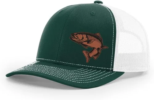 Miniatura 7 de Sombrero de pesca de trucha con parche de cuero grabado láser Richardson 112 Snapback Trucker Cap