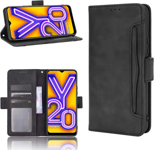 Funda para Vivo Y20 2020, funda para Vivo Y20 2020 V2029 / Y20i V2027 Funda de piel sintética con tapa para Vivo Y20 2020, color negro