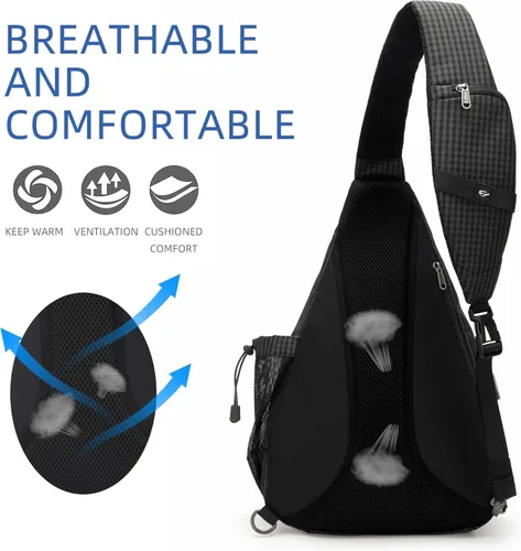 Miniatura 7 de TurnWay - Bolsa bandolera impermeable, bolsa cruzada, bolsa al hombro, con puerto de carga USB para viajes, senderismo, ciclismo, campamento Negro