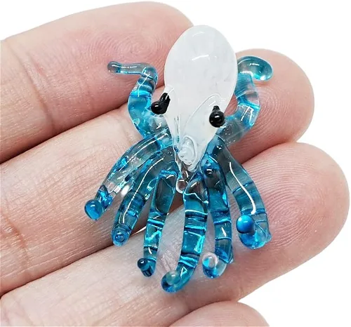 Miniatura 18 de WitnyStore Figura pequeña de pulpo arcoíris punteado dorado de 5½ pulgadas, pulpos de vidrio soplado a mano, calamares, sepia, moluscos marinos